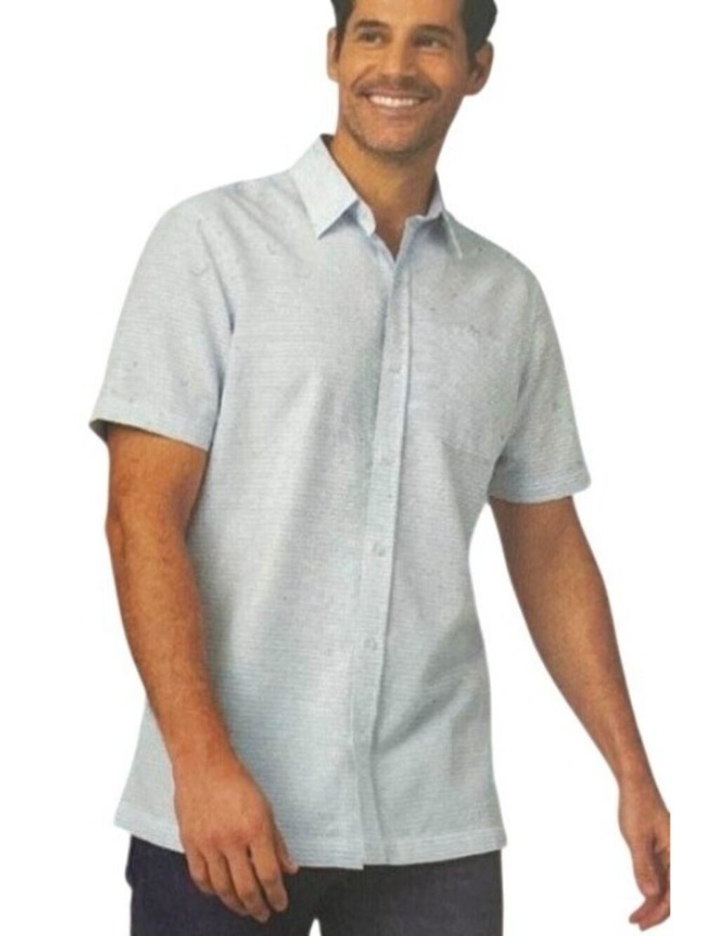 Lands' End Men's Size L Modal Blend Blue Striped Short Sleeve Shirt L1587